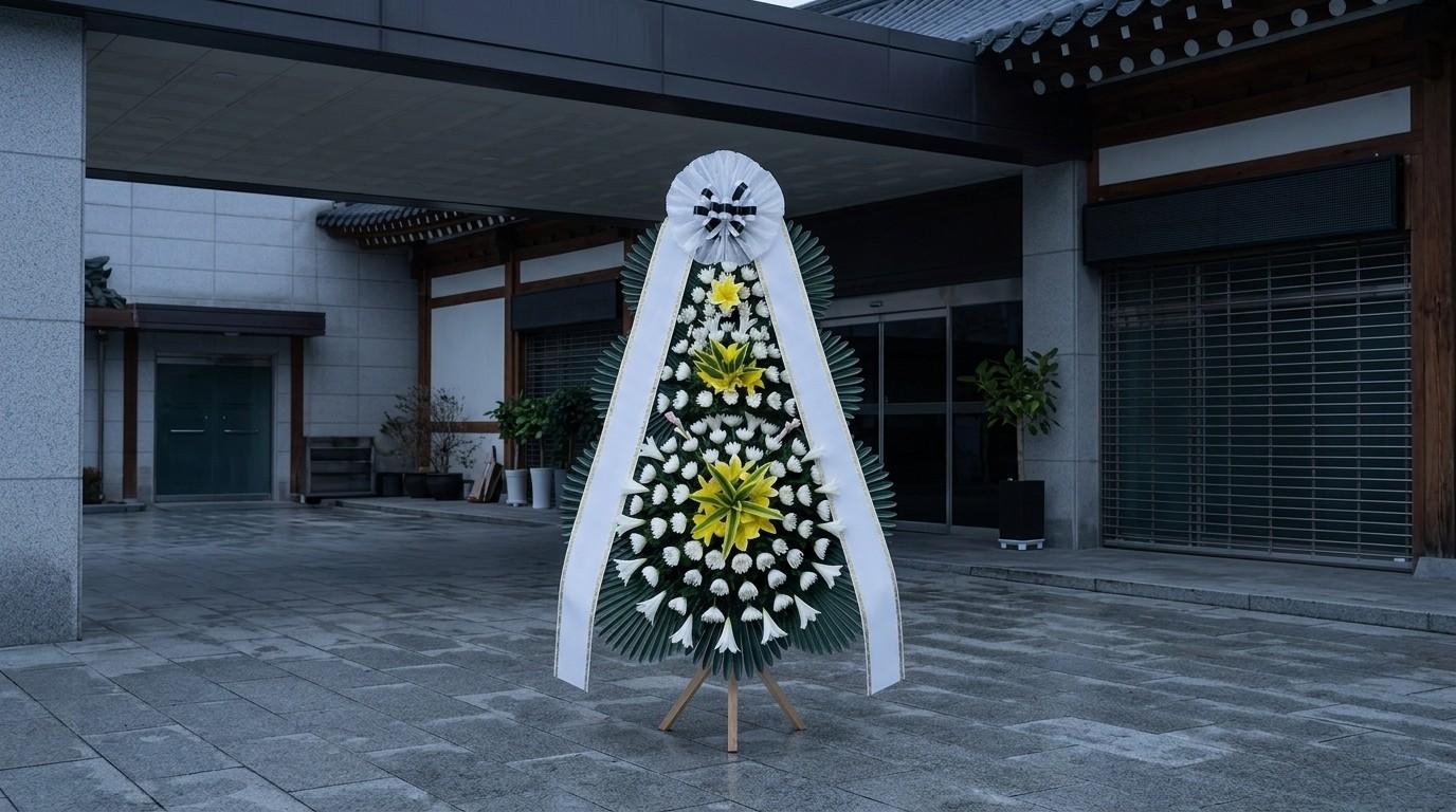 발인 아침 장례식장 앞 근조화환